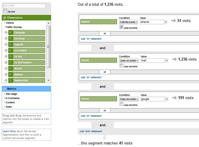 Google Analytics Referring Site Segmentation 071709