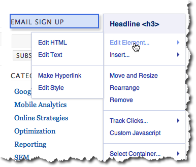 Optimizely edit elements