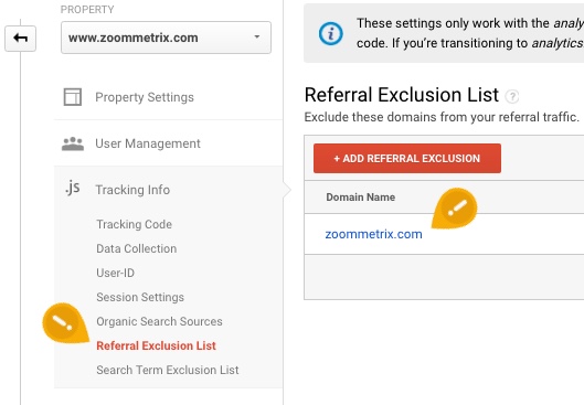 Google Analytics Referral Exclusion List